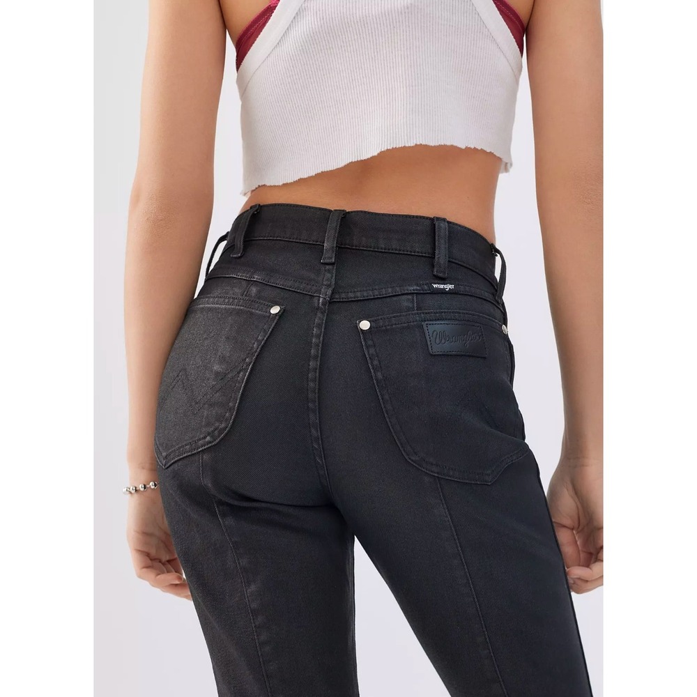 Wrangler Wanderer High Rise‎ Slim Flare Jeans Black Front Seam Western Denim